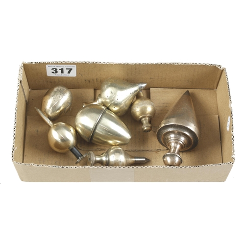 317 - Seven brass plumb bobs G+