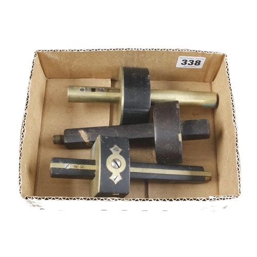 338 - A brass stemmed ebony mortice gauge and two others G++