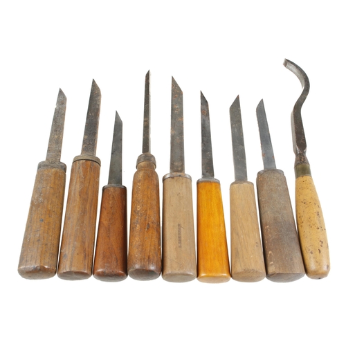 341 - A mortice lock chisel and 8 mortice chisels G+