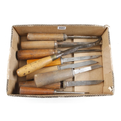 341 - A mortice lock chisel and 8 mortice chisels G+