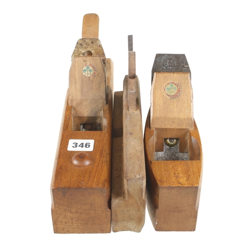 346 - Beech smoother, jack and hollow planes all by MARPLES with part trade labels G+