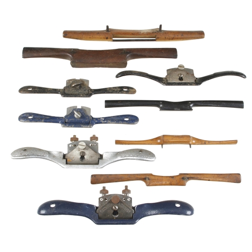 534 - Five metal spokeshaves and 5 others in beech, boxwood or ebony G+