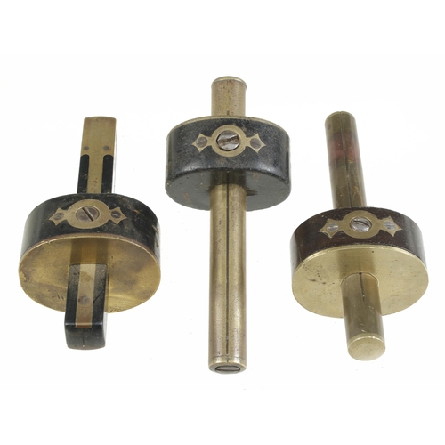 637 - Two brass stemmed ebony mortice gauges and another G