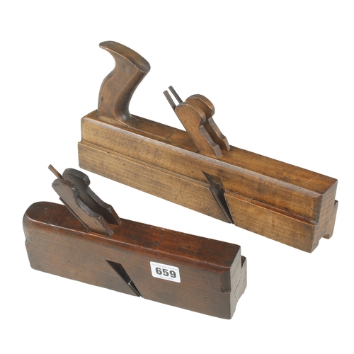 659 - A handled twin iron stick and rebate plane by HOWDEN and another plane by G.DAVIS (one iron replaced... 