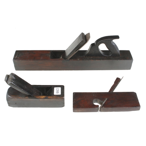 663 - Three heavy French planes in dark hardwood to 19