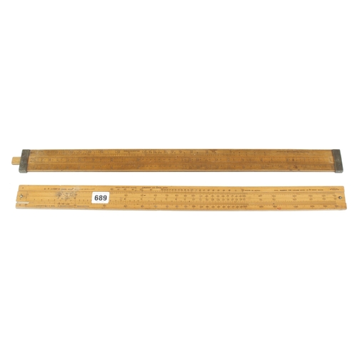 689 - A 2' boxwood and brass slide rule by DRING & FAGE marked Inland Revenue and an Agnew's slide rule by... 