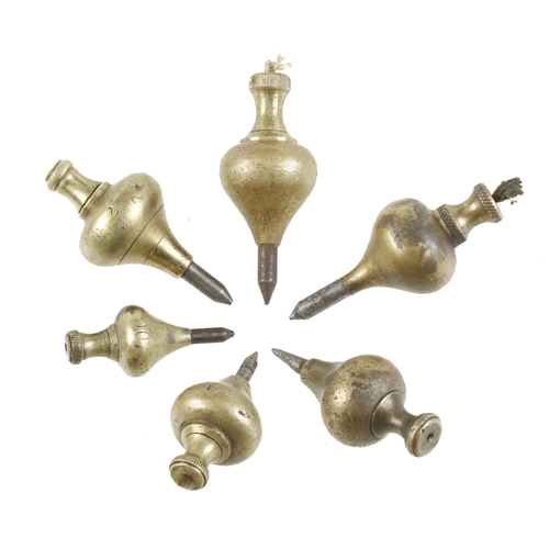 92 - Six steel tipped brass plumb bobs 2