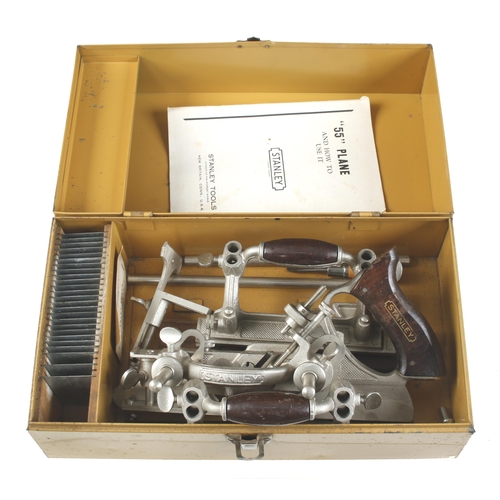 721 - A probably unused STANLEY No 55 combination plane with orig instructions complete except for the cut... 