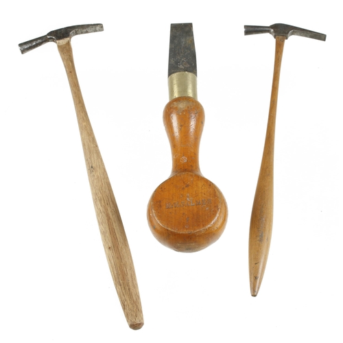 873 - An unusual turnscrew by J FROST and two slender tack hammers G++