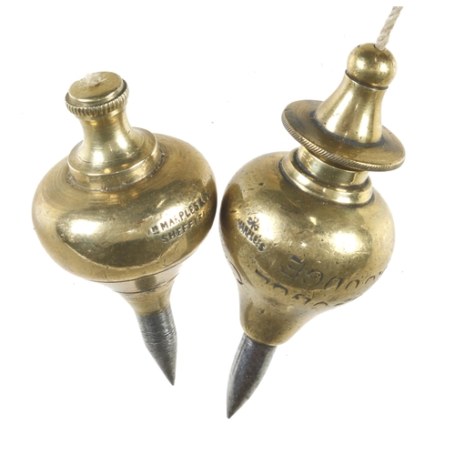 875 - Two small brass plumb bobs by MARPLES G+