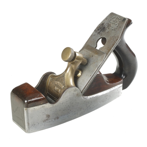 896 - A d/t steel smoother by SPIERS with rosewood infill and open handle and embossed brass lever cap and... 