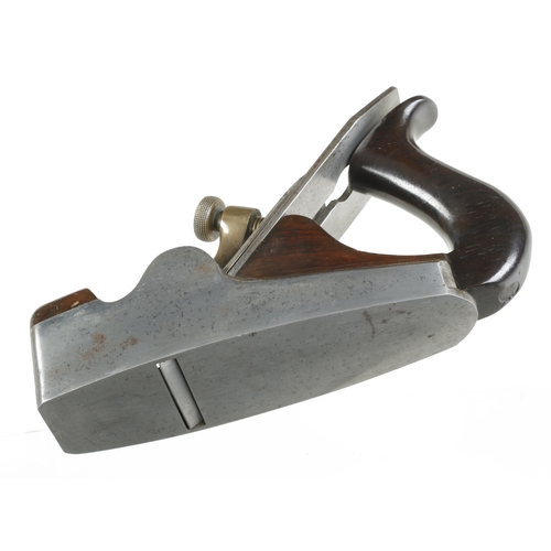 896 - A d/t steel smoother by SPIERS with rosewood infill and open handle and embossed brass lever cap and... 