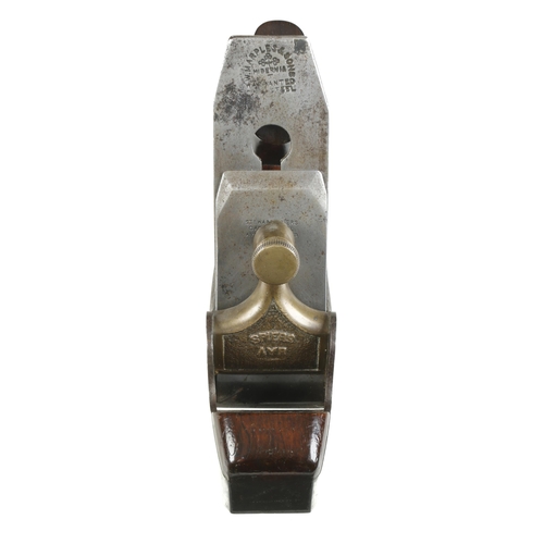 896 - A d/t steel smoother by SPIERS with rosewood infill and open handle and embossed brass lever cap and... 