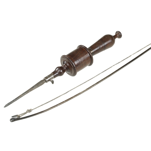 932 - A mahogany bow drill with matching bow G+