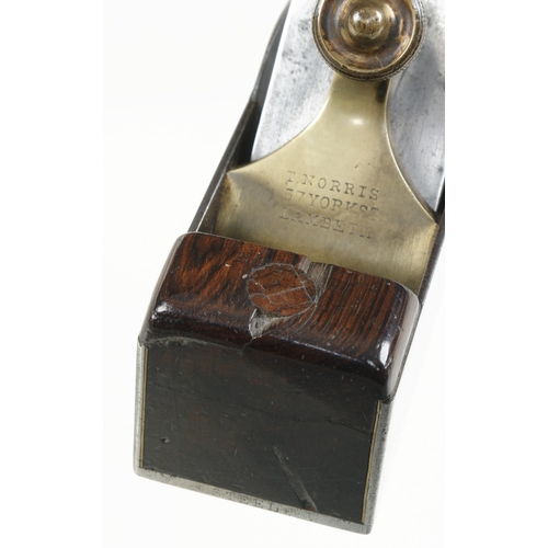 961 - A very early d/t steel NORRIS smoother with overstuffed rosewood infill, the gunmetal lever with the... 