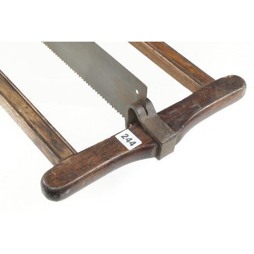 244 - An early mahogany frame saw marked F.G. 36