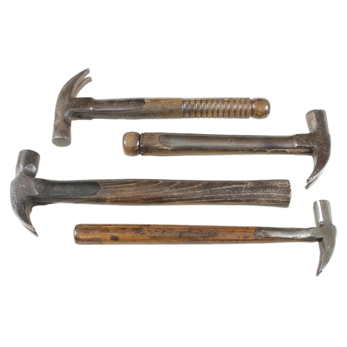 135 - Four strap hammers, one with strap extending almost the whole handle length, a gardener's hammer wit... 