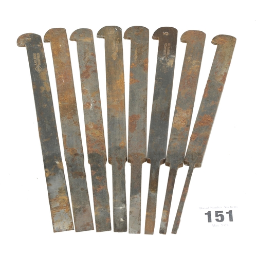 151 - A set of 8 little used plough irons by HILDICK, a little light rust G