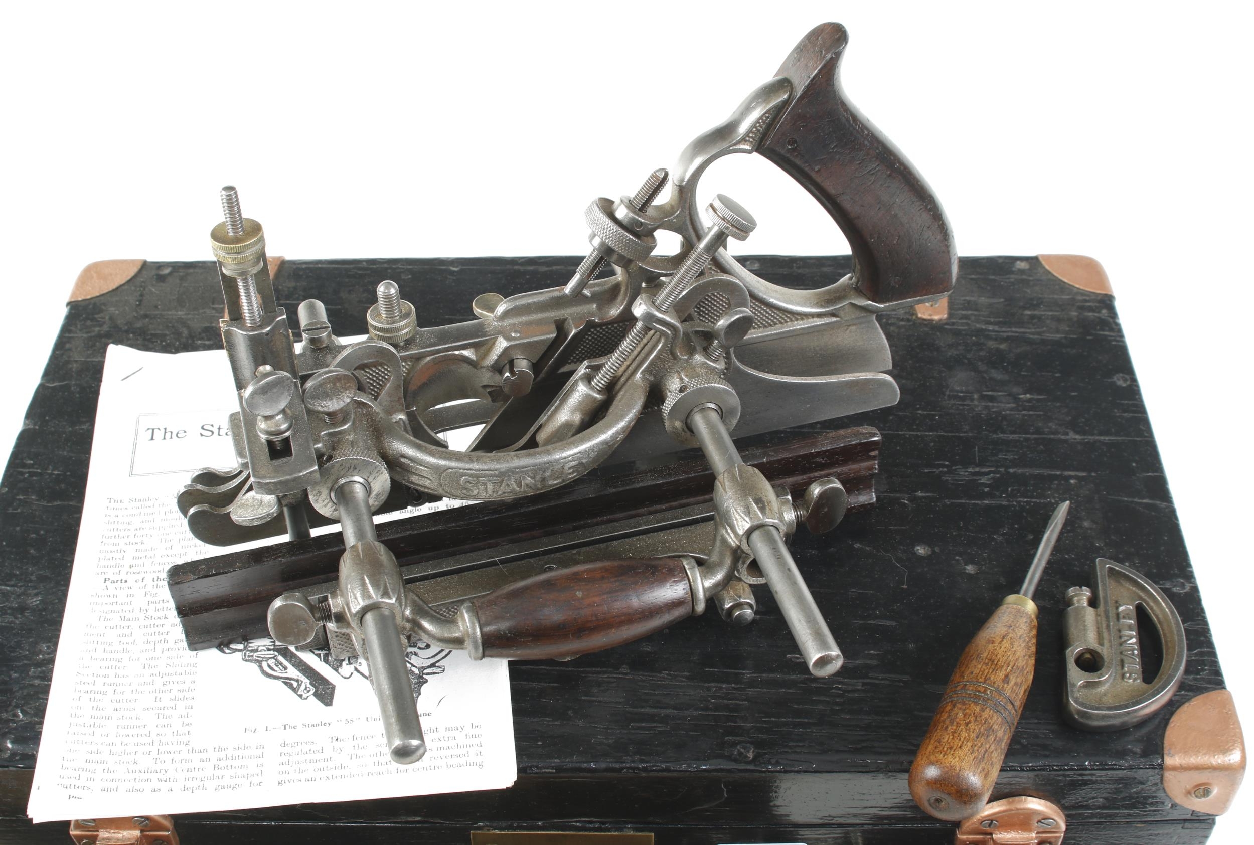 A STANLEY No 55 combination plane complete with 4 boxes of cutters in ...