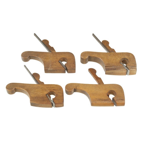 603 - A set of 4 miniature tailed rebate planes (one lacks iron) 2 1/4