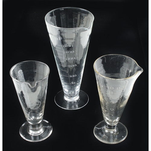 621 - A collection of 7 conical glass Imperial and Metric  measures 120ml to 500ml, tiny chip to one o/w F