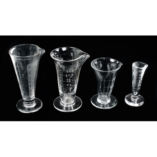 622 - A collection of 7 Imperial conical glass measures 120ml to 3 fl. ozs G++