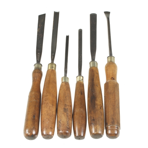 63 - Six boxwood handled carving tools G+