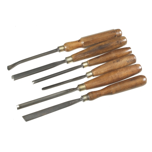 63 - Six boxwood handled carving tools G+