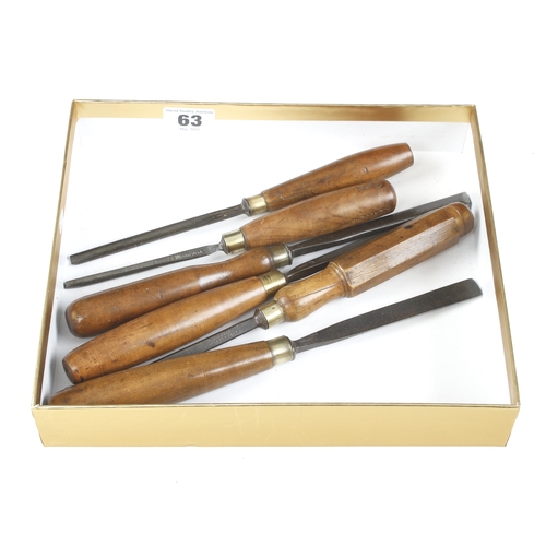 63 - Six boxwood handled carving tools G+