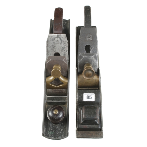 85 - Two iron panel planes with brass levers G