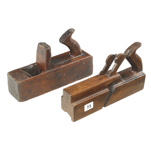 73 - A short twin iron stick and rebate plane by TURNER and an unusual handled toothing plane G+