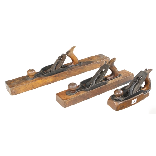 74 - A set of 3 STANLEY wood bottom planes Nos 28, 32 and 36 G-