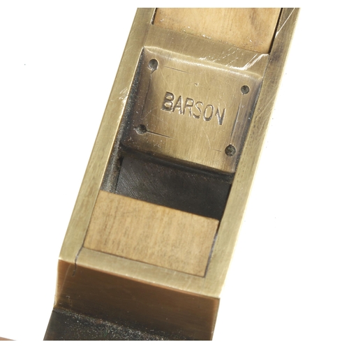 775 - An attractive miniature gunmetal mitre plane by BARSON  with protruding d/t steel sole 4 1/4