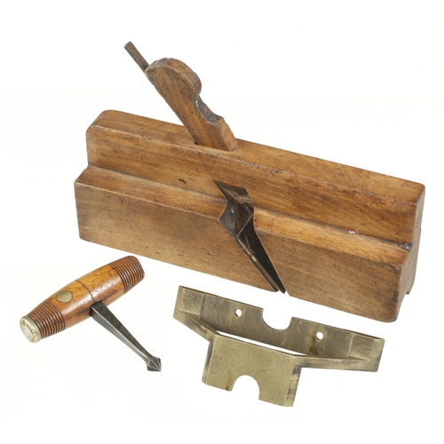 794 - A beech nosing plane, brass template and boxwood bit holder all by PRESTON G+