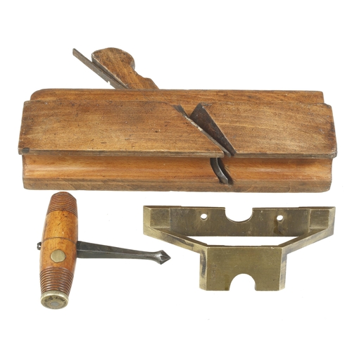 794 - A beech nosing plane, brass template and boxwood bit holder all by PRESTON G+