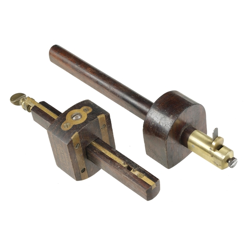 846 - A rosewood and brass slitting gauge by MARSDEN Bros and mortice gauge by MARPLES G++