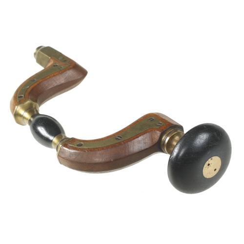 908 - A brass plated button pad beech brace by Wm BOWER Sheffield with ebony grip and head G+
