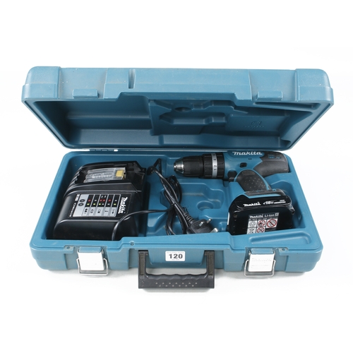 120 - A little used MAKITA LXT cordless hammer drill with 18V Li-ion battery and charger in case Pat teste... 