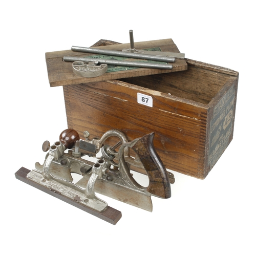 87 - An early STANLEY No 45 plow and beading plane in orig box with 19 cutters G