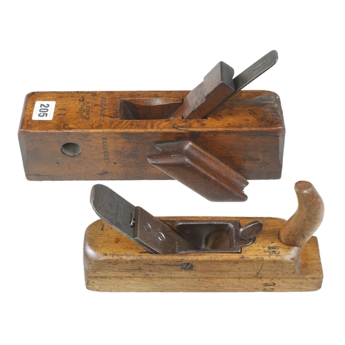 205 - A horned smoother with unusual screw clamp and a grooving plane with side handle both by WEISS & SOH... 