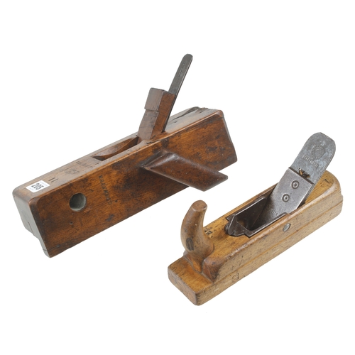 205 - A horned smoother with unusual screw clamp and a grooving plane with side handle both by WEISS & SOH... 