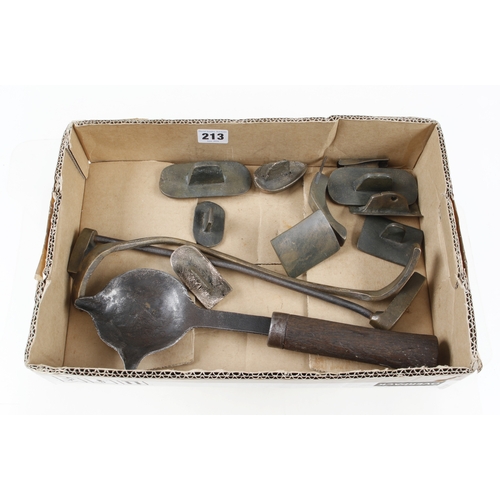 213 - 11 brass sand moulder's tools and a ladle G