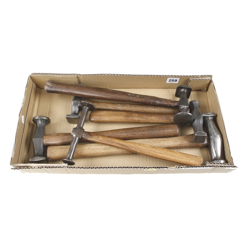 259 - Six coppersmiths hammers G+