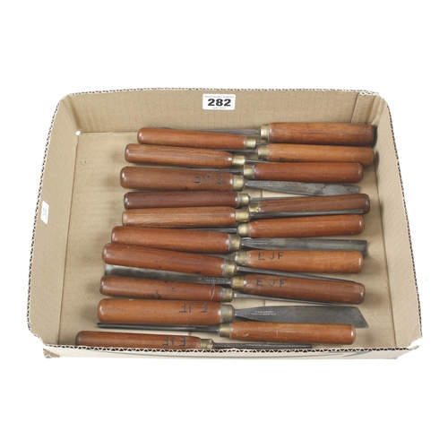 282 - A set of 18 carving tools by JB ADDIS with mahogany handles G+