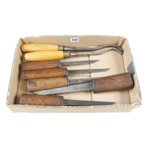 343 - Two mortice lock chisels by MARPLES and 5 mortice chisels G+