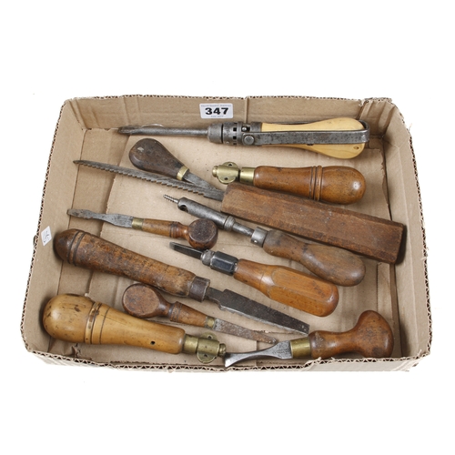 347 - Seven screwdrivers, two pad handles and two riflers G