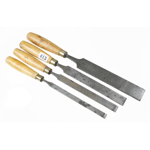 413 - Four long firmer chisels with boxwood handles G