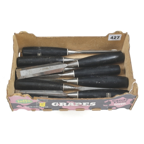 427 - A set of 9 bevel edge socket chisels by STANLEY some with orig decal G+