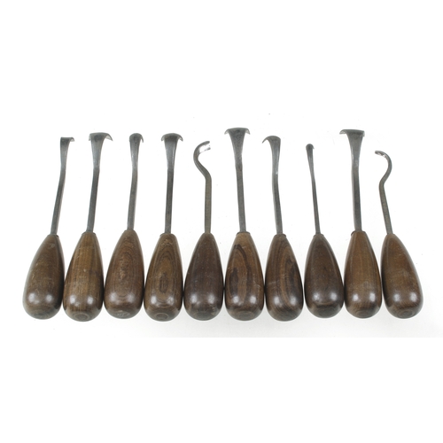 466 - A set of 10 spoon back carving tools by J B ADDIS G++