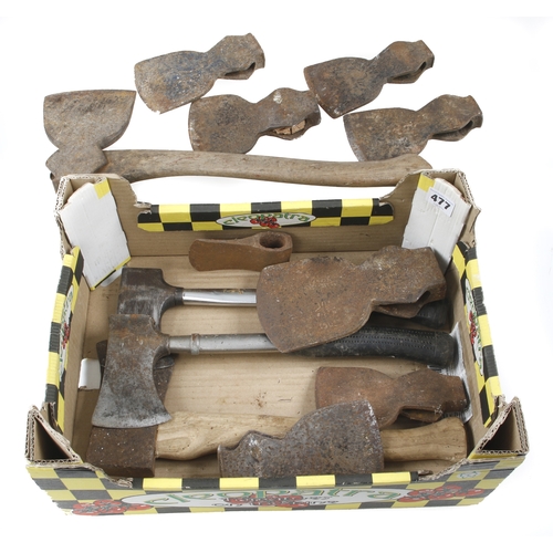 477 - Four axes and 8 axe heads for restoration G-